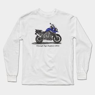 Drawing of Retro Classic Motorcycle Triumph Tiger Explorer Long Sleeve T-Shirt